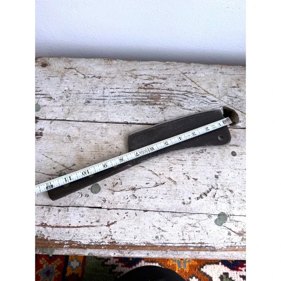 Vintage Carbon Steel Meat Cleaver Butcher Knife Wood Handle Brass Rivets 12 Inch - Picture 5 of 6